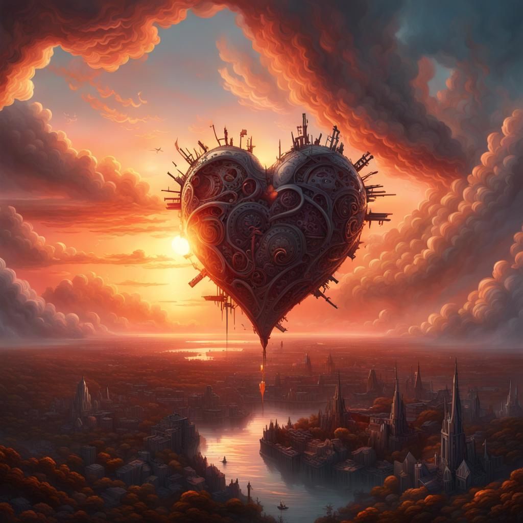 Broken Cloud Heart in Baroque Sci-Fi Sunset