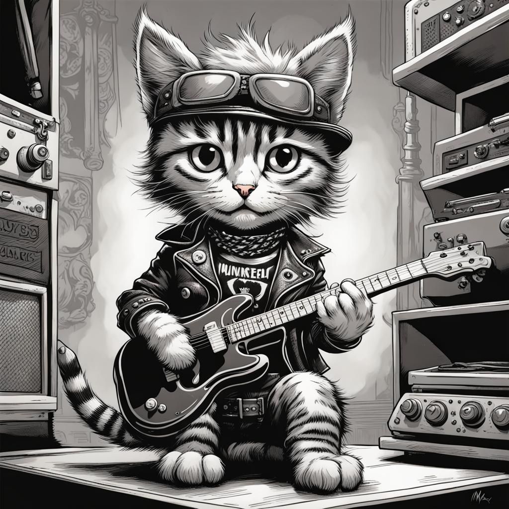 Punk Rock Kitten: A Tenniel-esque Drawing