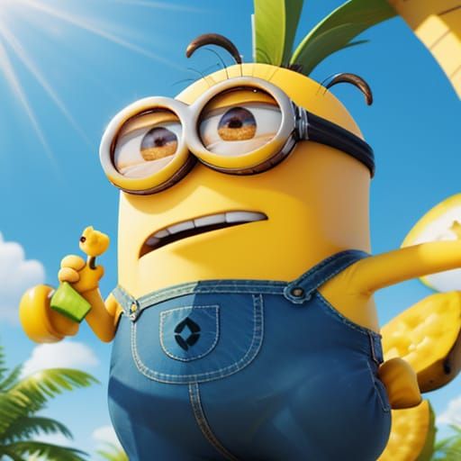 Minions Eating Bananas in Pixar Style