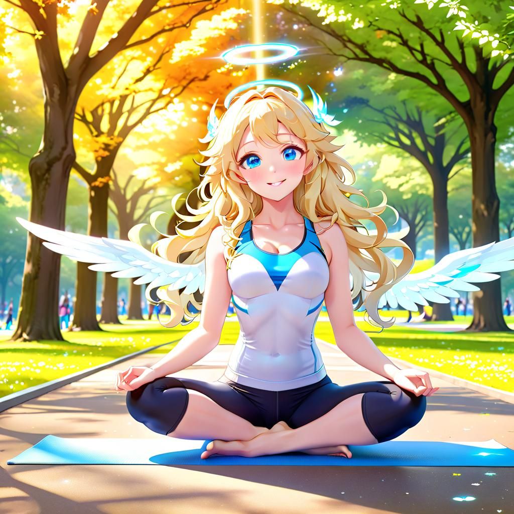 Anime Angel Doing Yoga in Yoyogi Park