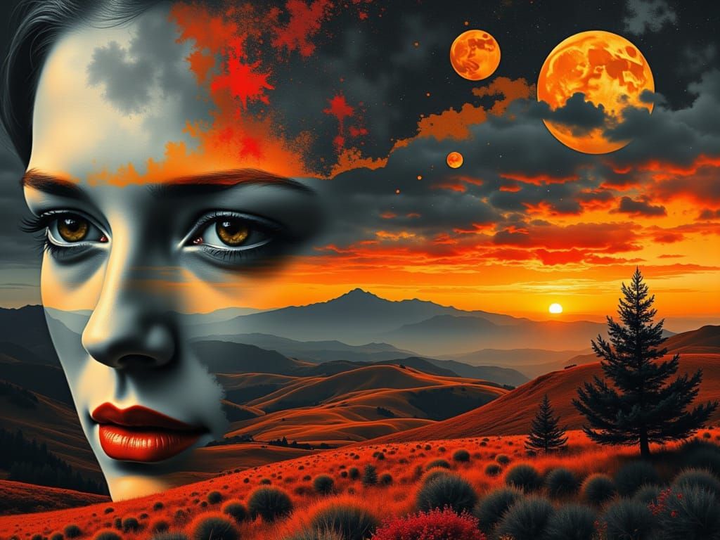 Baroque Psychedelic Goddess Embracing Cosmic Horizons