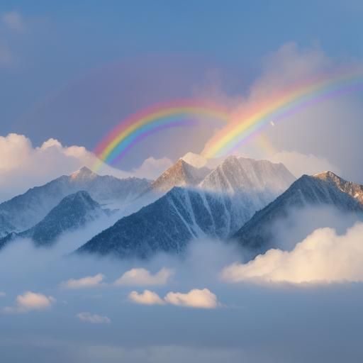 Rainbow Unicorn on a Cloud in the Mountains