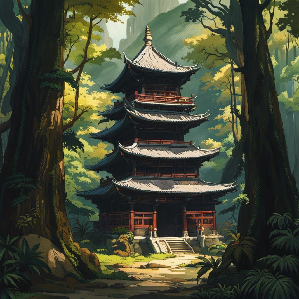 Hidden Japanese Temple in Jungle Graffiti Art