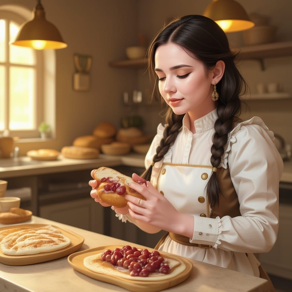 Orc Baker Girl in Masquerade Mask in Bakery