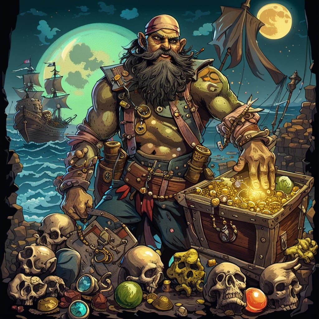 Orc Pirate with Goblin Head, Graffiti Art Style