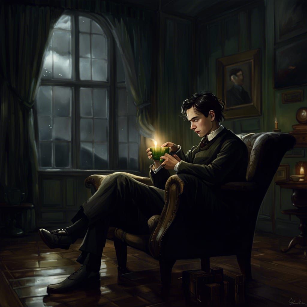 Hyperrealistic Portrait of Tom Riddle with Scotch