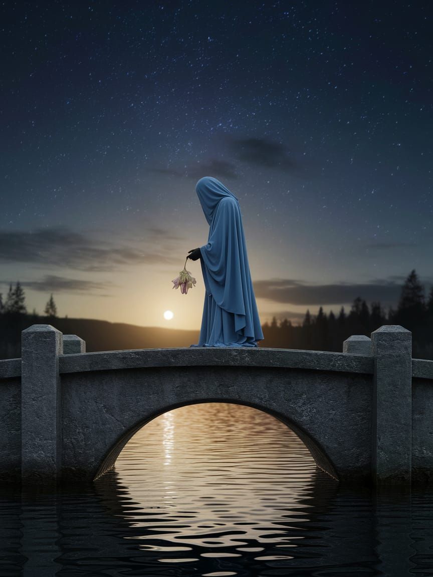 Contemplative Figure Under Starlit Sky