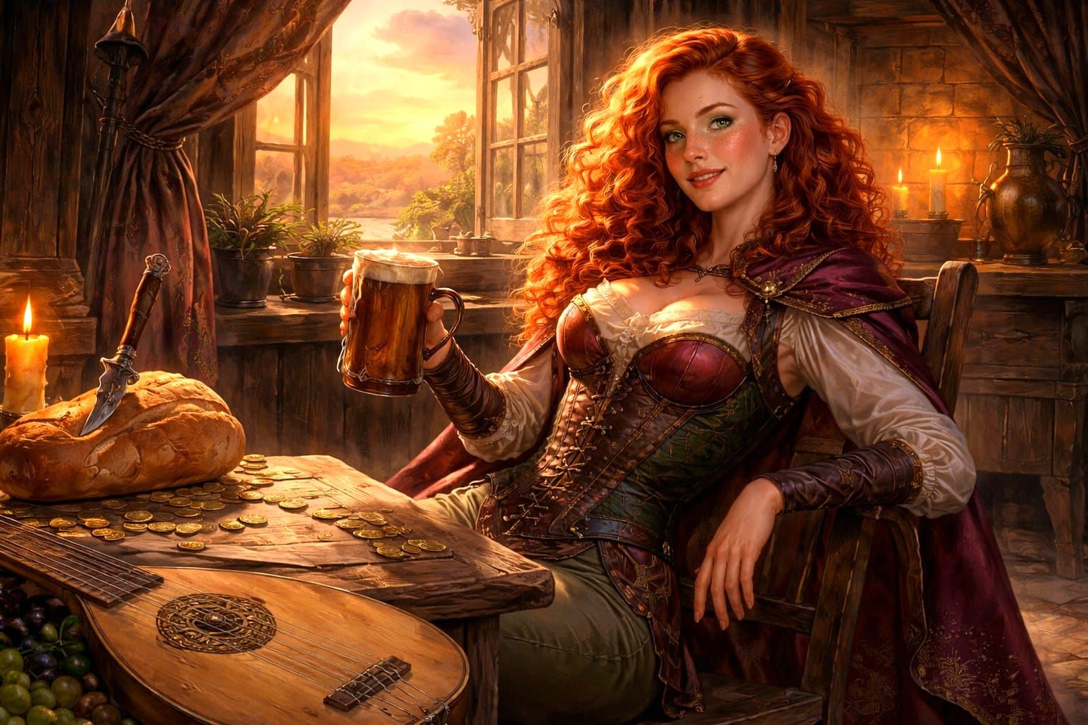 Surreal Dawn Bard in Medieval Tavern