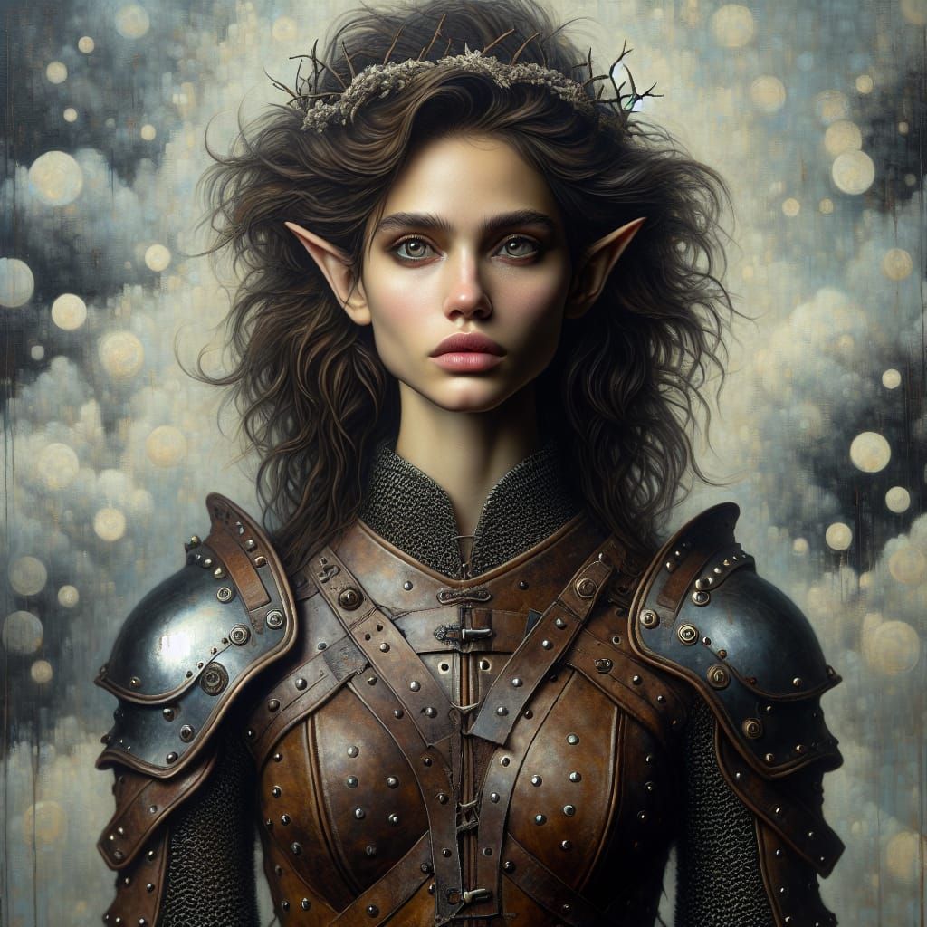 Elf Woman in Armor with Silver Crown