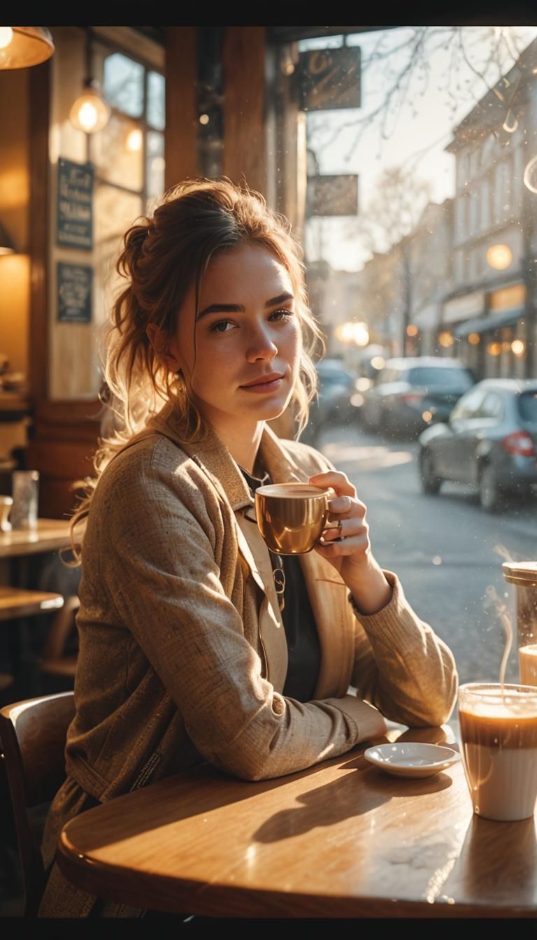 Girl in Sunny Cafe: Photorealistic Still Life