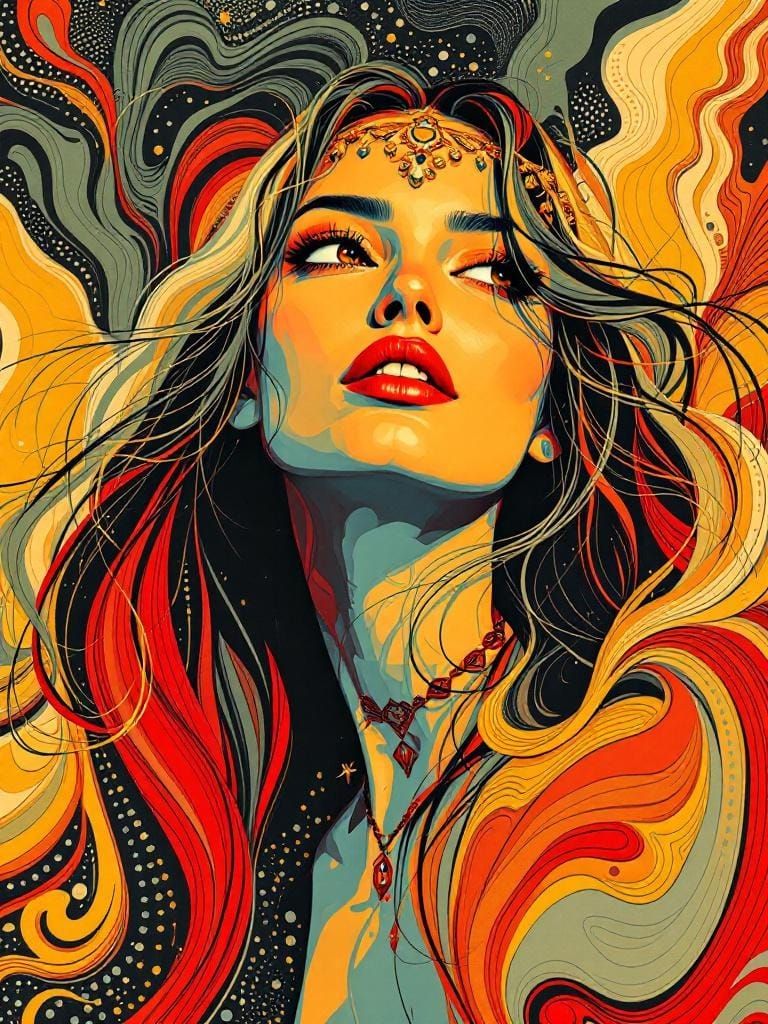 Woman at Oregon Fair in Graphic Nouveau Style