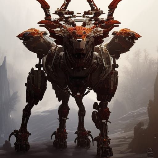 Robot Cerberus Hellhound Portrait in Artgerm Style