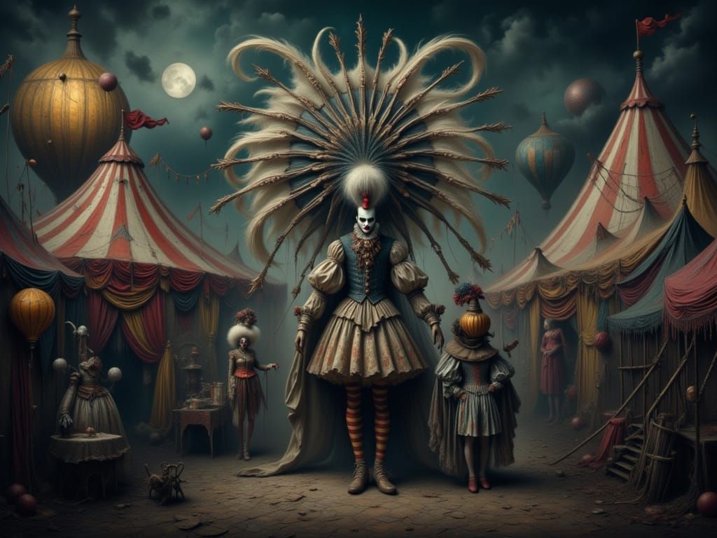 Eerie Carnival Invades Ghost Town in Dark Fantasy Style