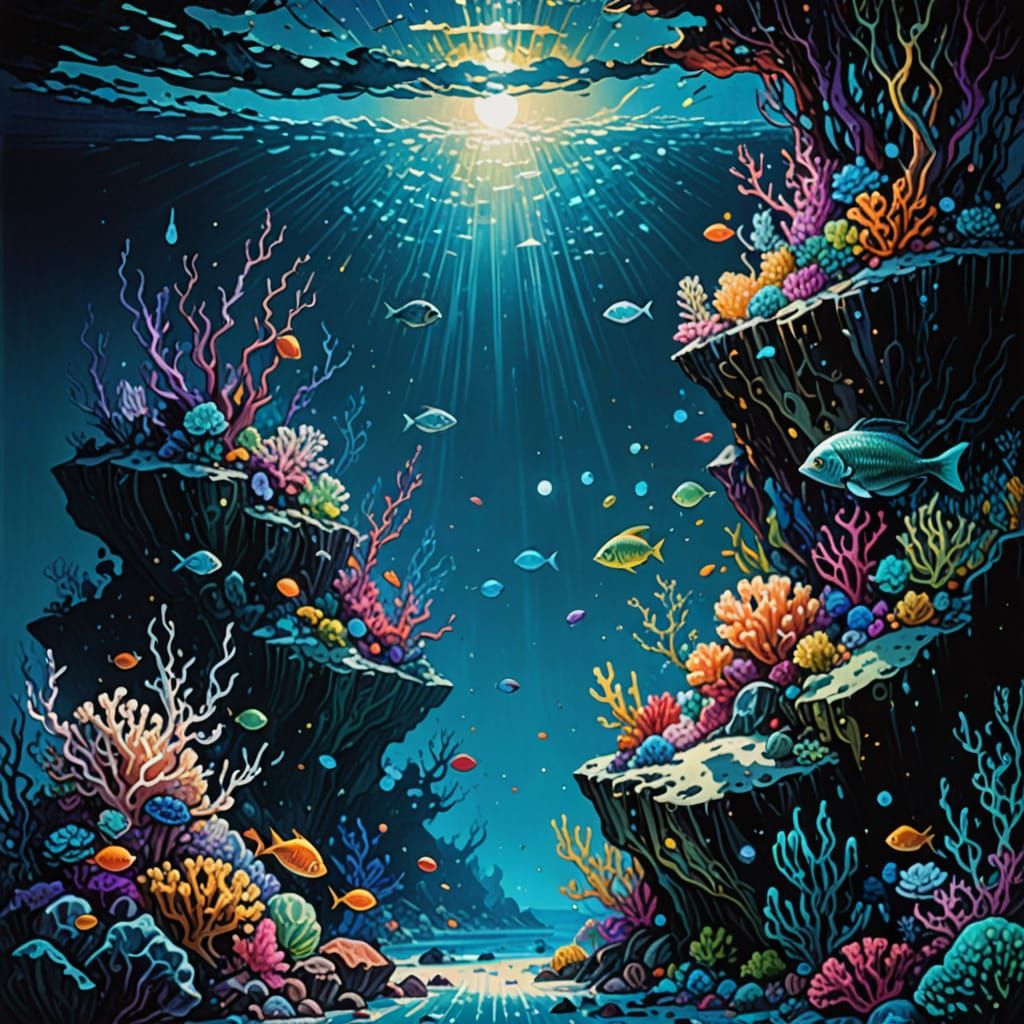 Iridescent Crystal Reef: Underwater Fantasy Art