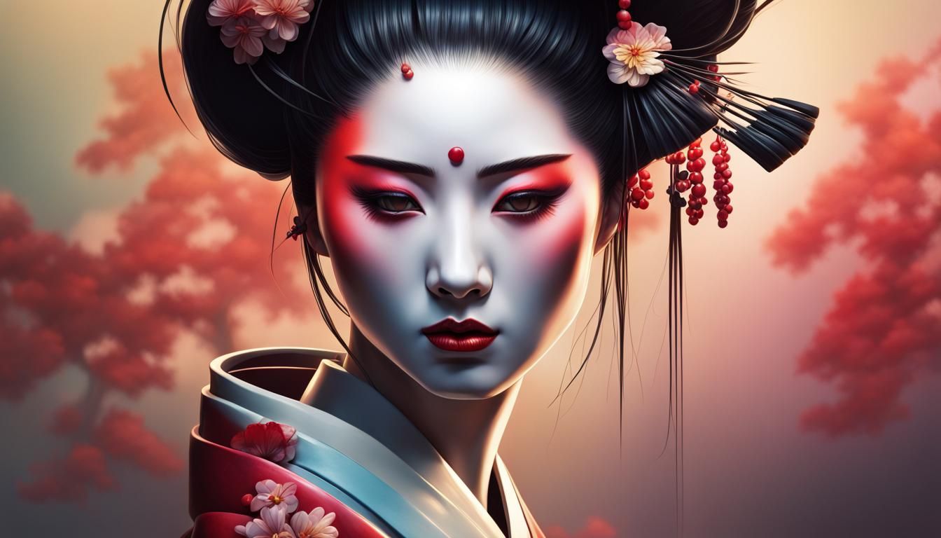 Hyperrealistic Geisha Face with Dramatic Lighting