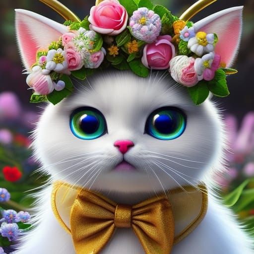 Alice in Wonderland Rabbit with Flowers, Detailed Oil Painti...