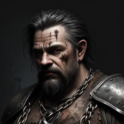 Gritty Dwarf with Chain Hook: Dark Fantasy Art