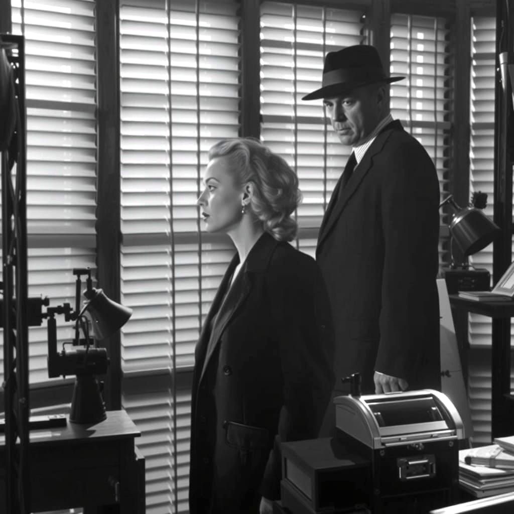 Film Noir Detective Interviews a Blonde Dame