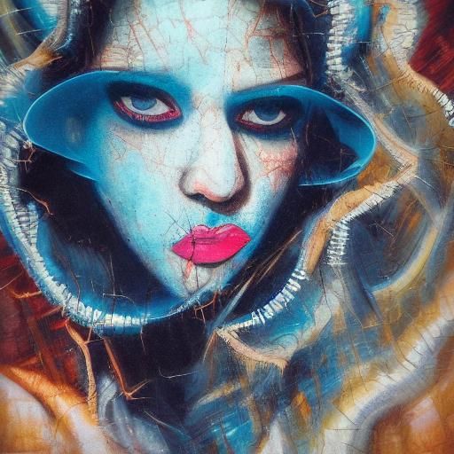 Glitchy 16-bit Portrait: Blue-Haired Girl at Sunset