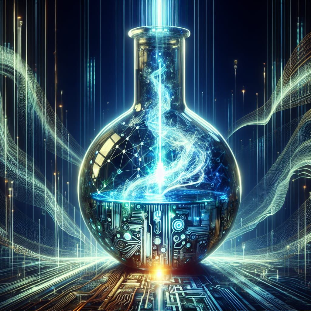 Futuristic Technomystic Alchemist's Alembic with Glowing Cir...