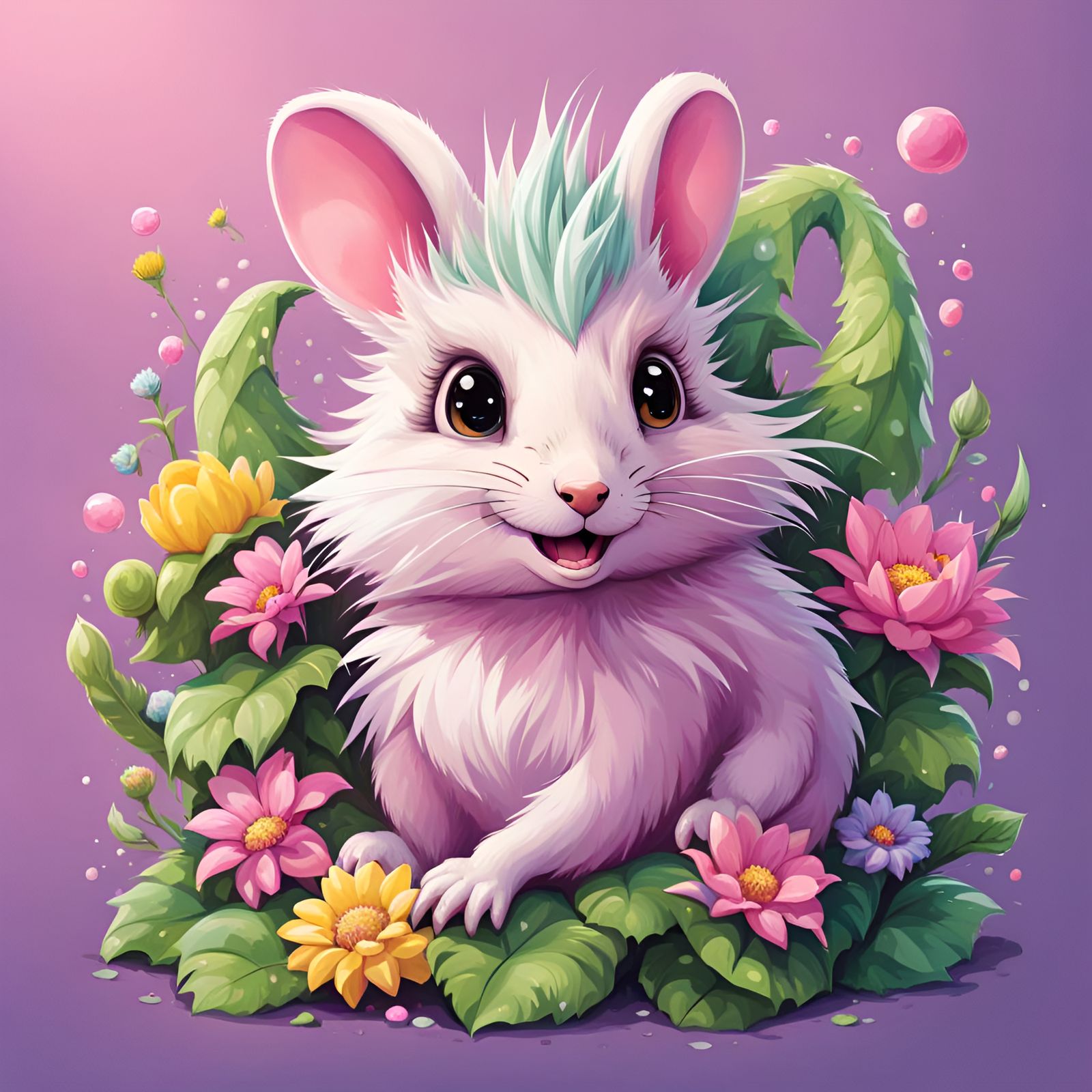 Rabbit-Hedgehog and Dragon Cub in Ghibli Style