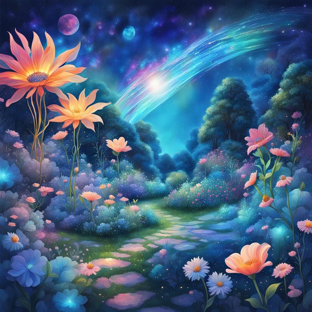 Astral Cosmic Garden Illustration in Mixed Media