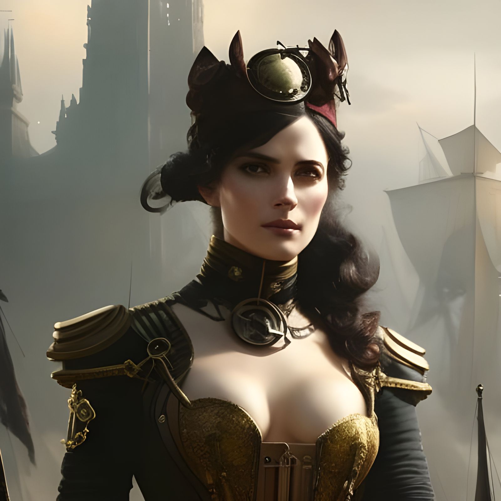 Steampunk Captain with Brass Goggles in Romanticism Style