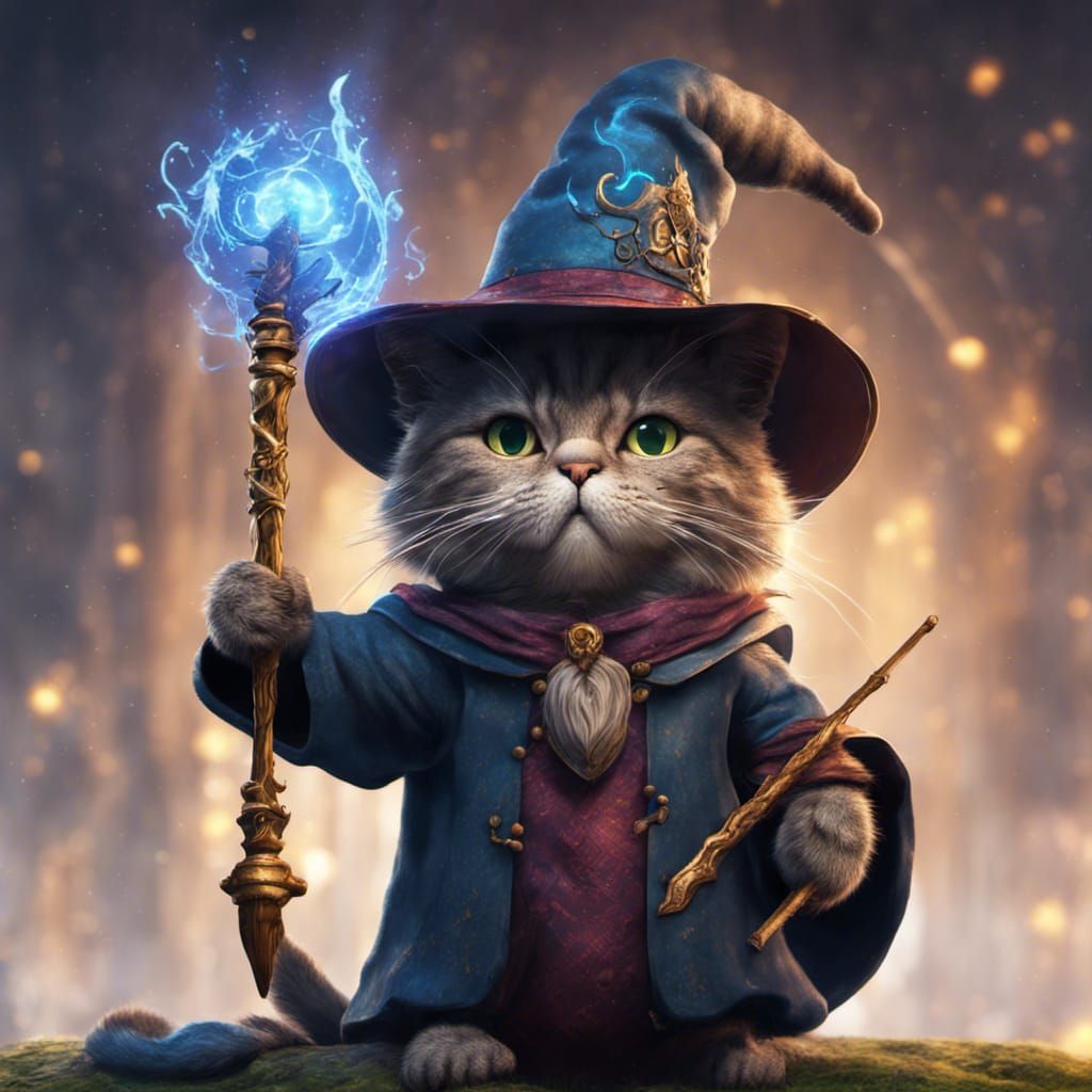 Wizard Cat with Magic Staff: Fantasy Concept Art