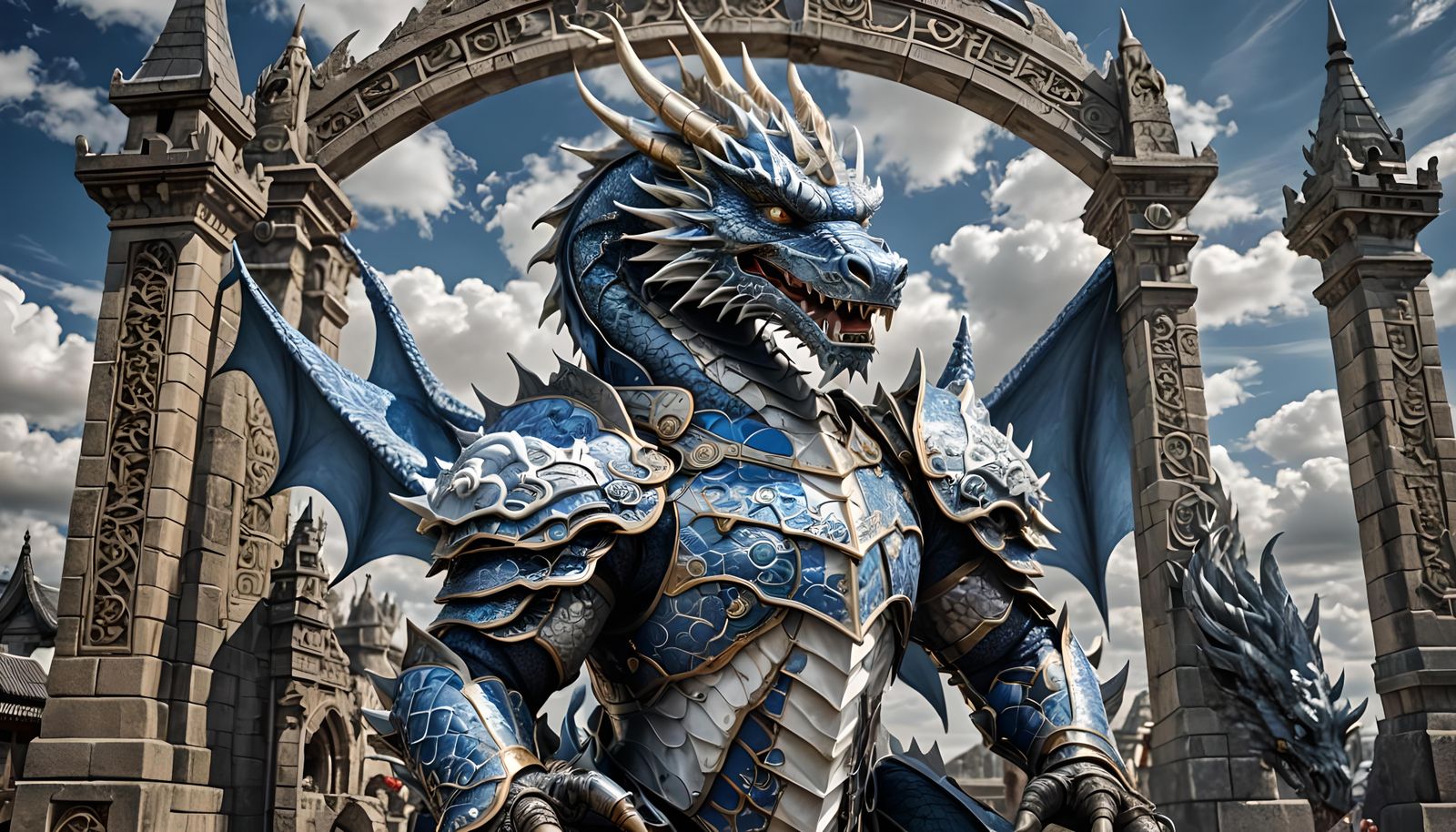 Armored War Dragon Guarding a Time Gate