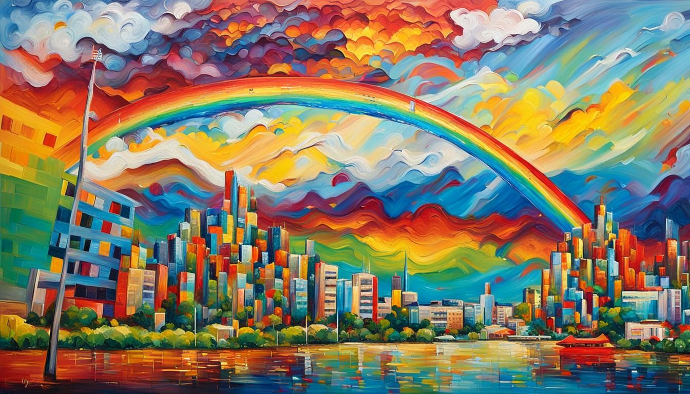 Canberra Rainbow: Neo-Expressionist Impasto Oil Painting