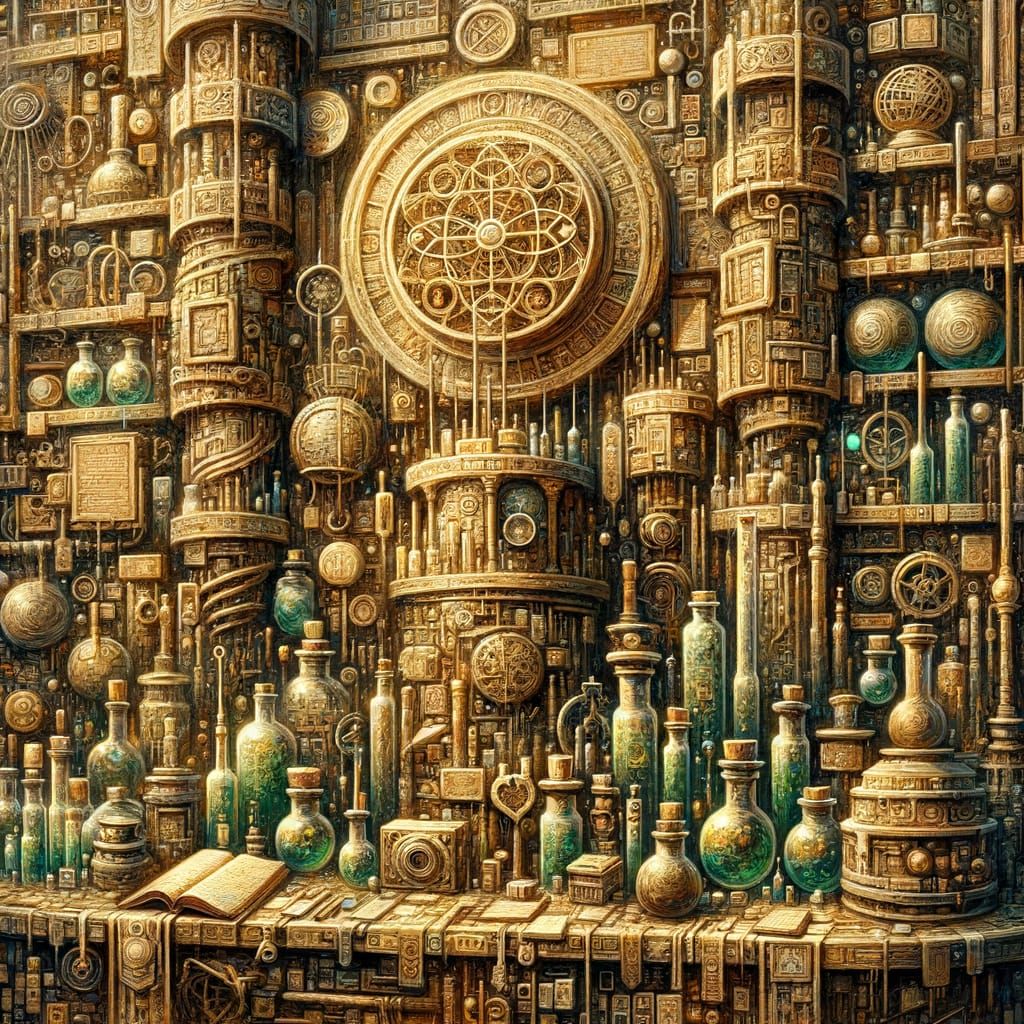 Wizard's Magical Laboratory in Impasto Style