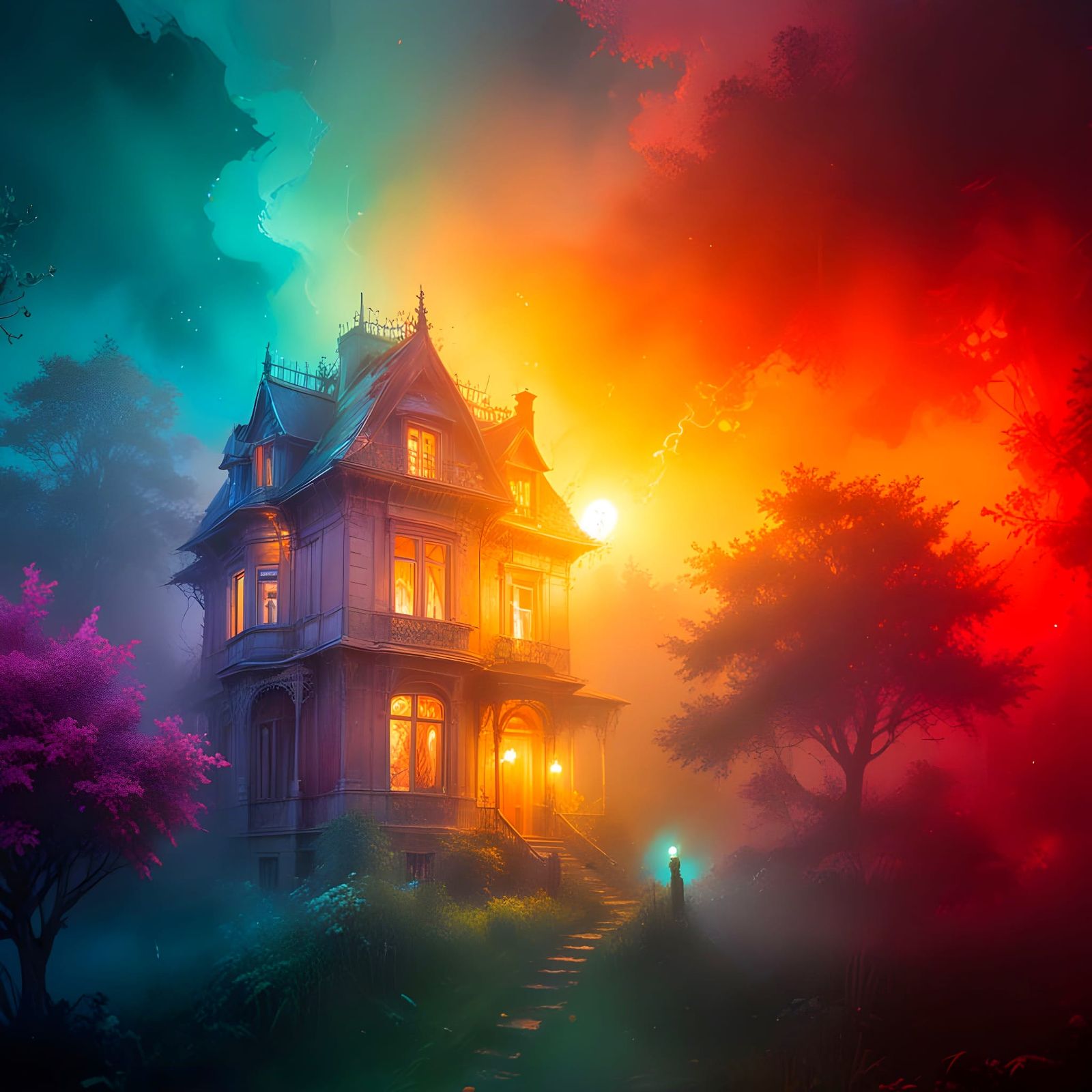 Ethereal Victorian French House in Dreamlike Mist