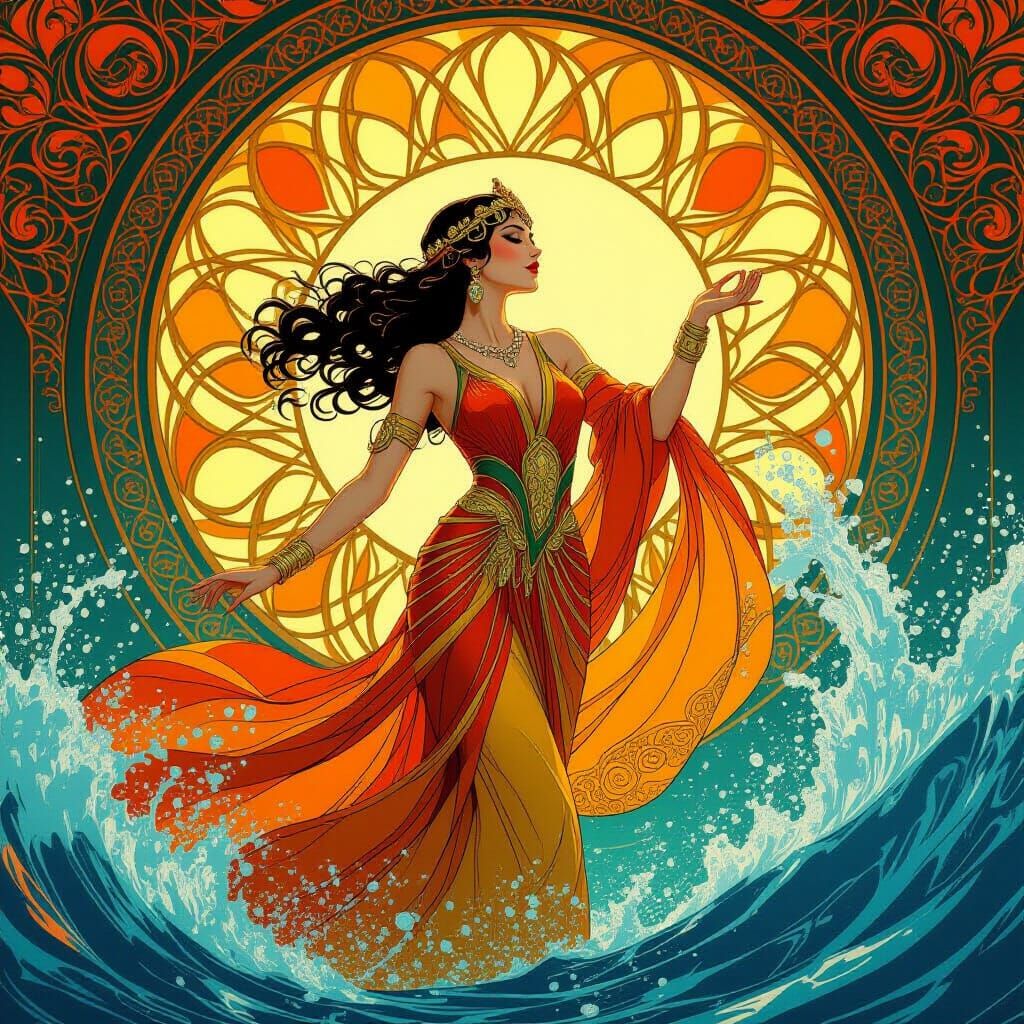 Vibrant Woman in Ornate Art Deco Style