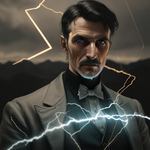 Nikola Tesla Portrait with Electrical Invention