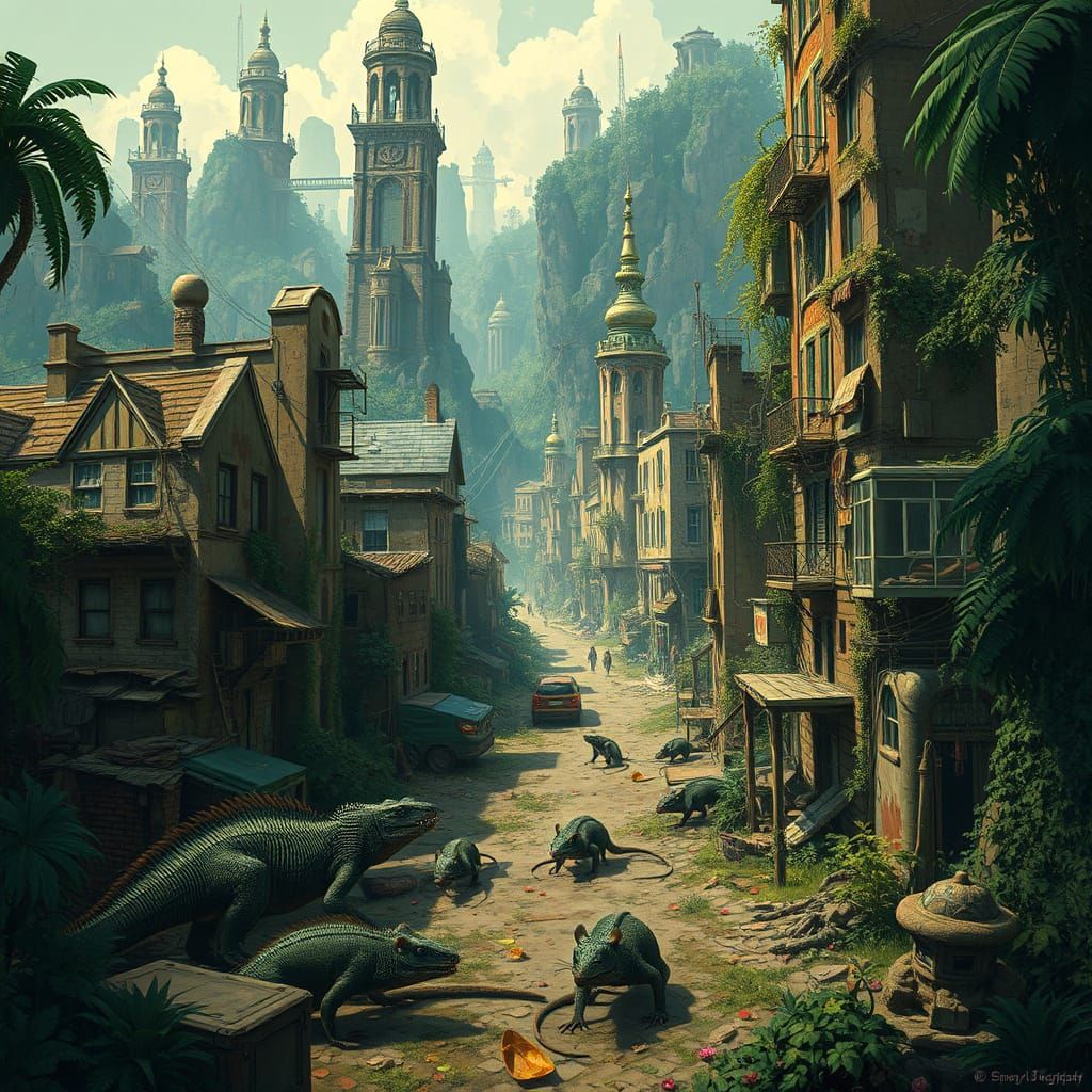 City Overrun by Jungle, Giant Lizards Roam