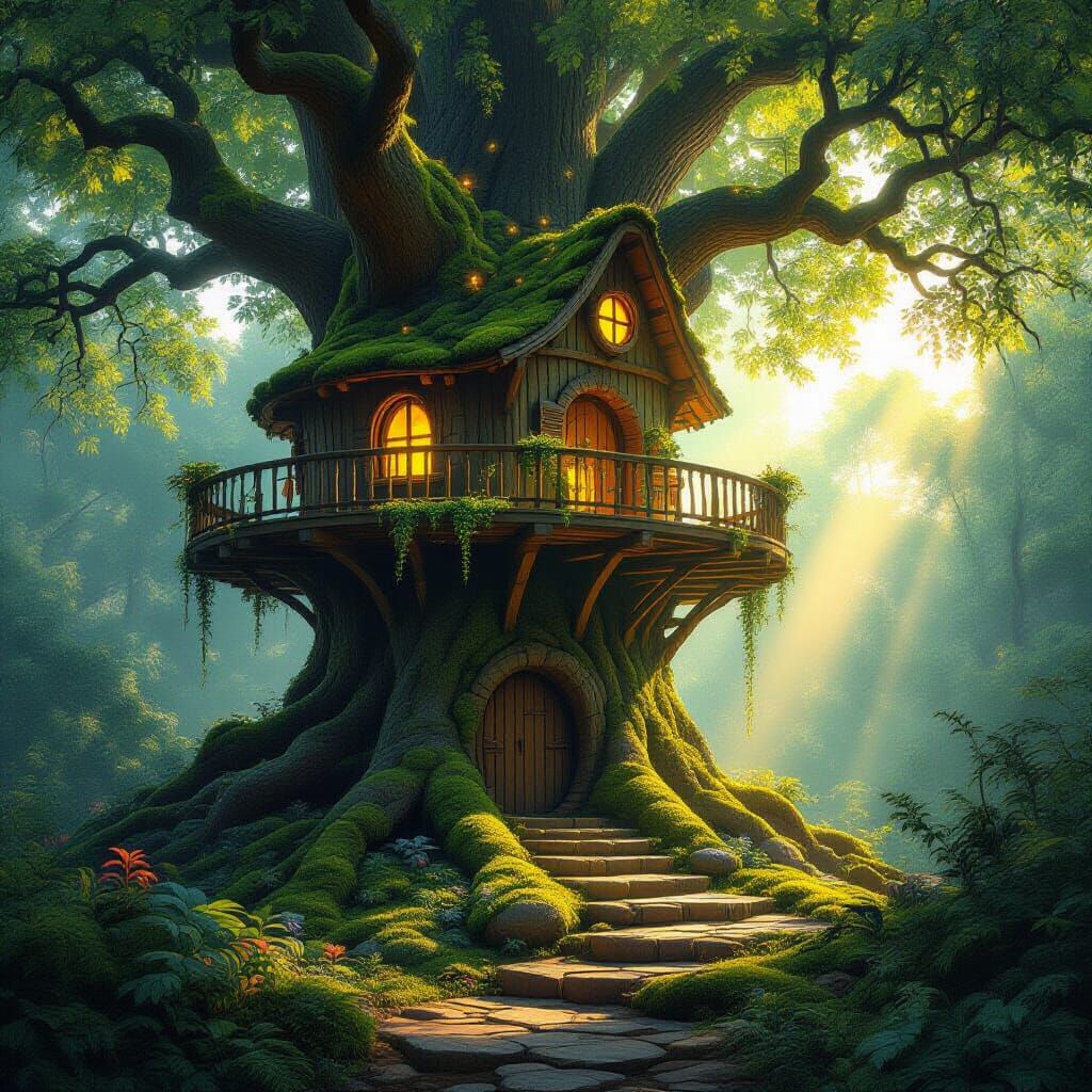 Colossal Treehouse in Bioluminescent Grove: Hyper-Realistic ...