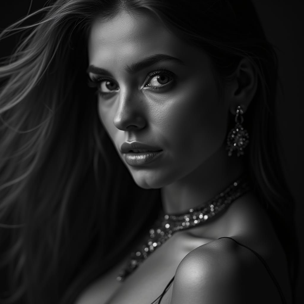 Belly Dancer Portrait in Dramatic Black and White