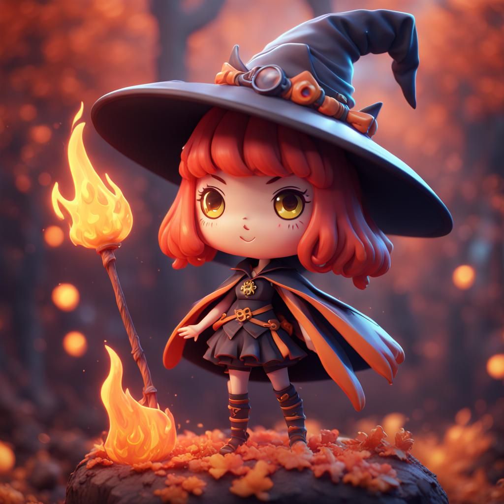 Kawaii Witch Character in Detailed Digital Painting