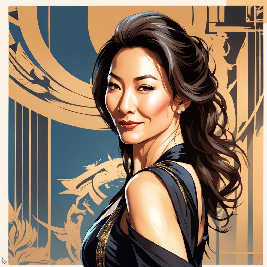 Michelle Yeoh Portrait in Mucha Style