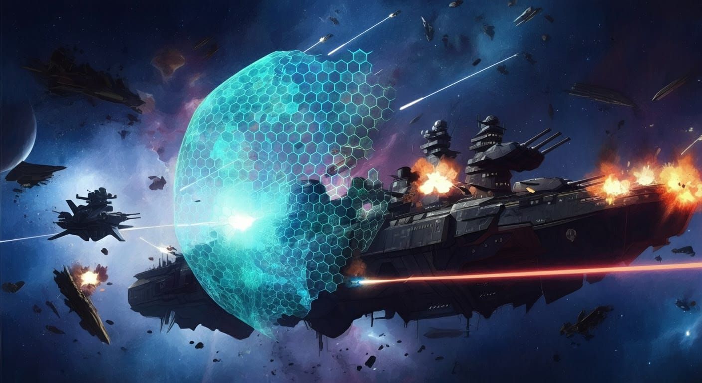 Cosmic Space Battle in a Merging of Oil and Digital Art