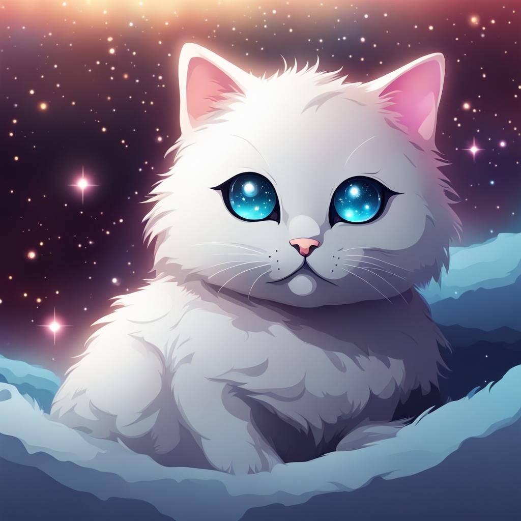 Galaxy-Eyed Cat in Space: A 2D Illustration