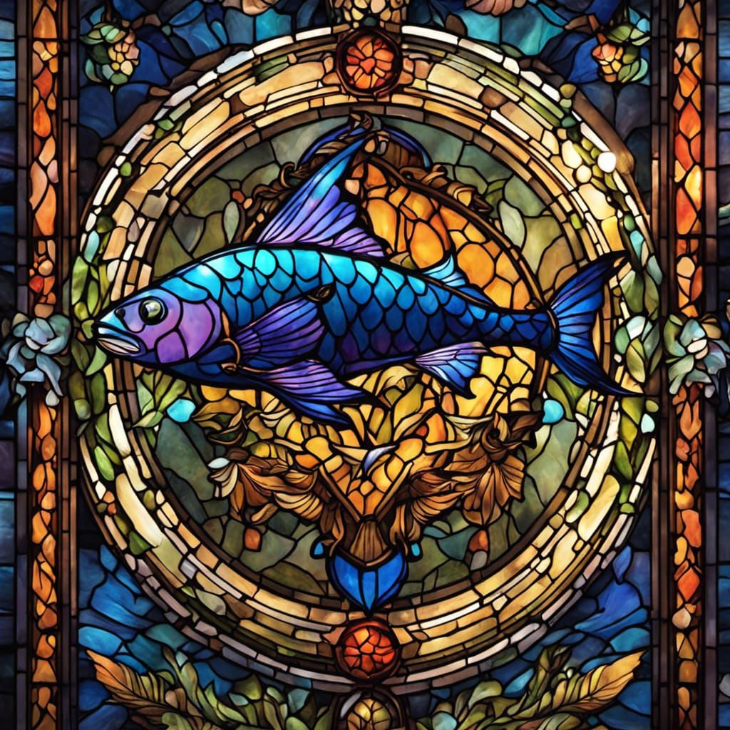 Stained Glass Flying Fish in Detailed Matte Painting