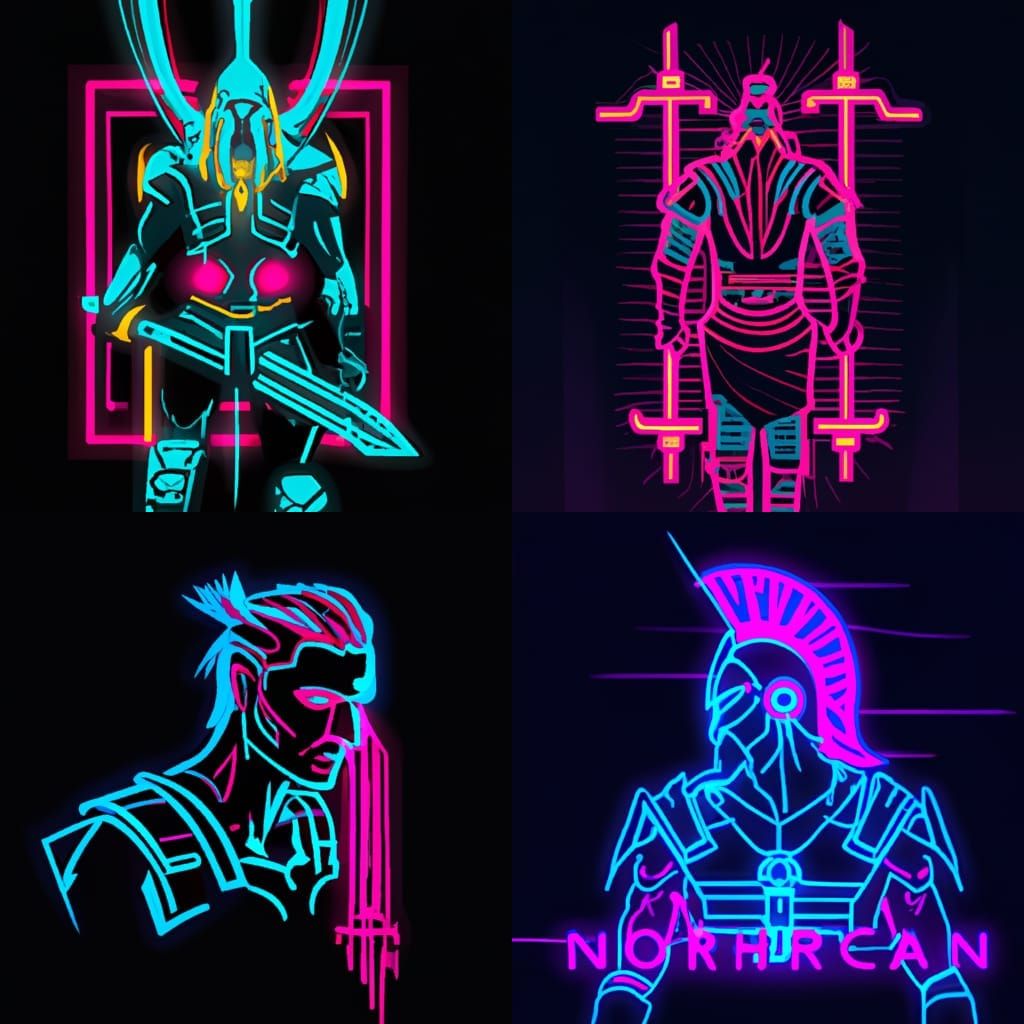 Cyberpunk Norse Warrior in Neon Cityscape