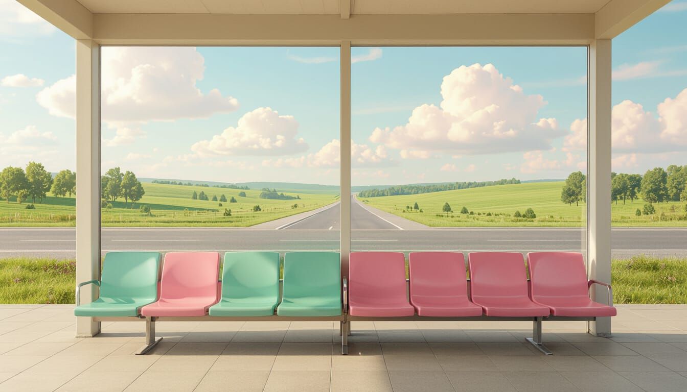 Dreamlike Liminal Scene of an Empty Bus Station