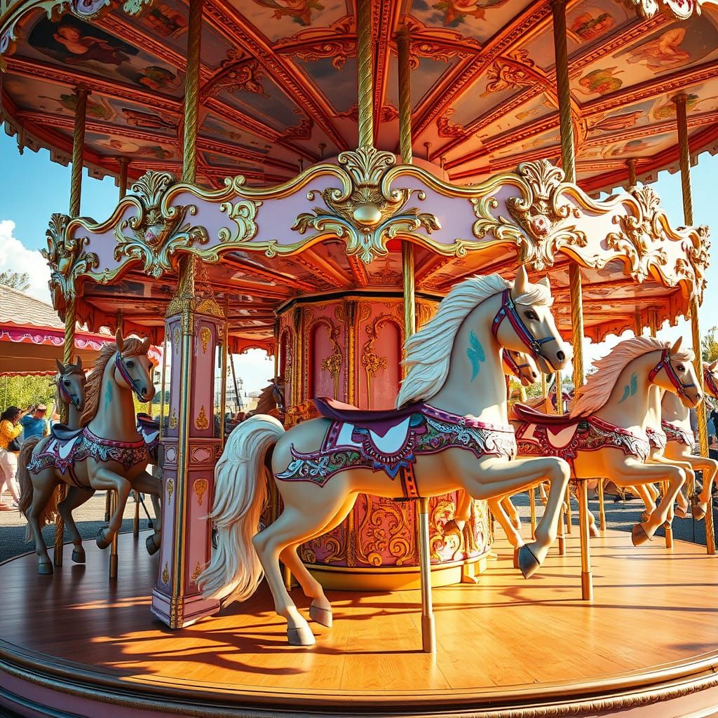 Ornate Vintage Carousel with Elaborate Horses