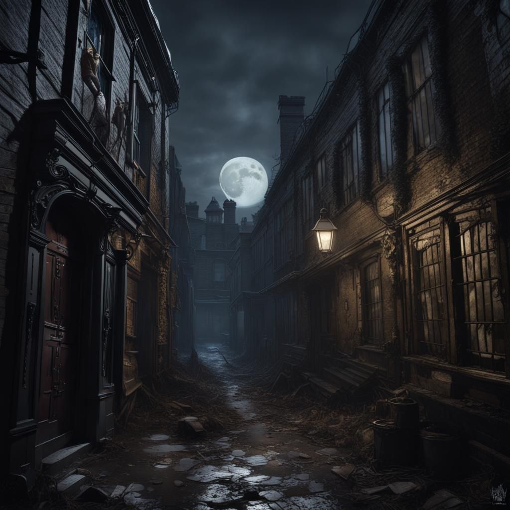 Nightmare Creature in Victorian Alleyway Horror Scene