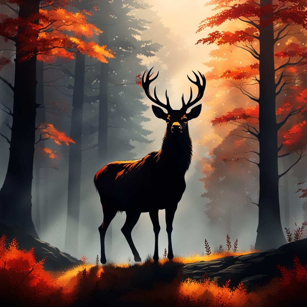 Autumn Forest Silhouette: Concept Art in Golden Light