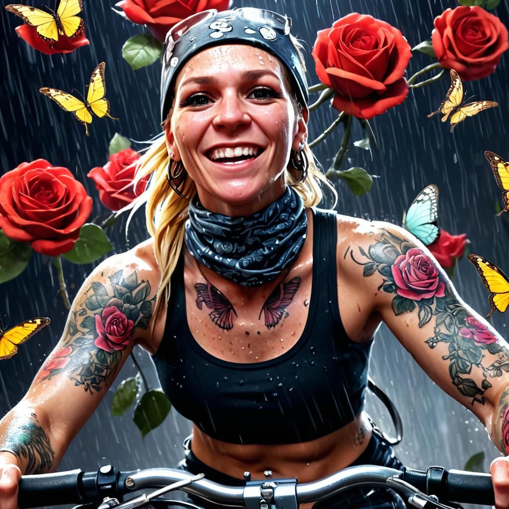 Woman on Exercise Bike in Comic Book Art Style