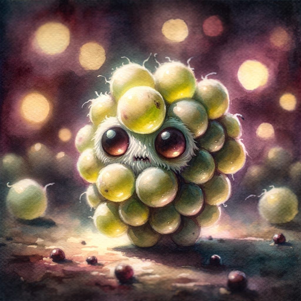 Undead Grape Character in Watercolor Style