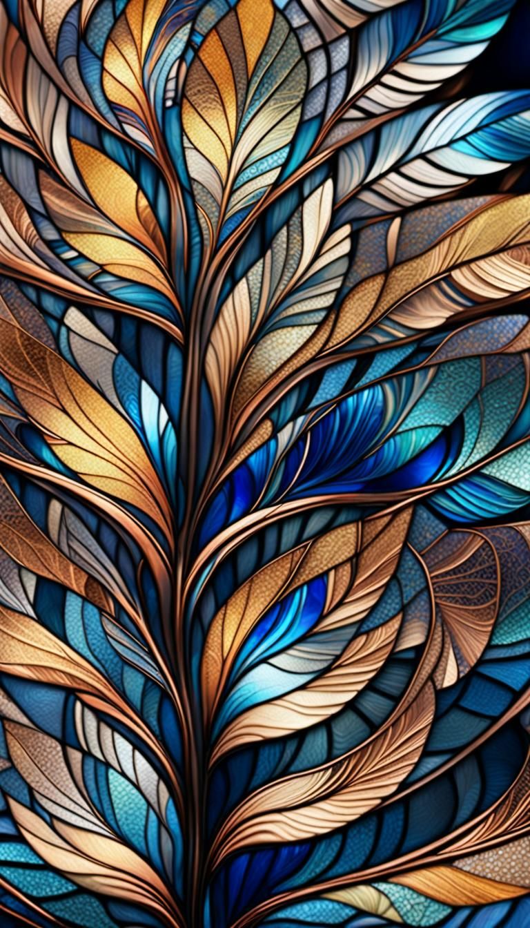 Stained Glass Feather in Art Nouveau Style
